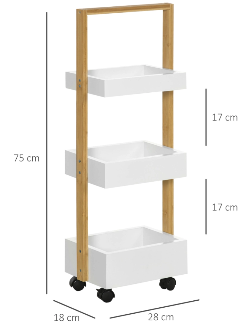 imagem de Carrinho Auxiliar 28x18x73cm cor branco e madeira 850-248V00WT3