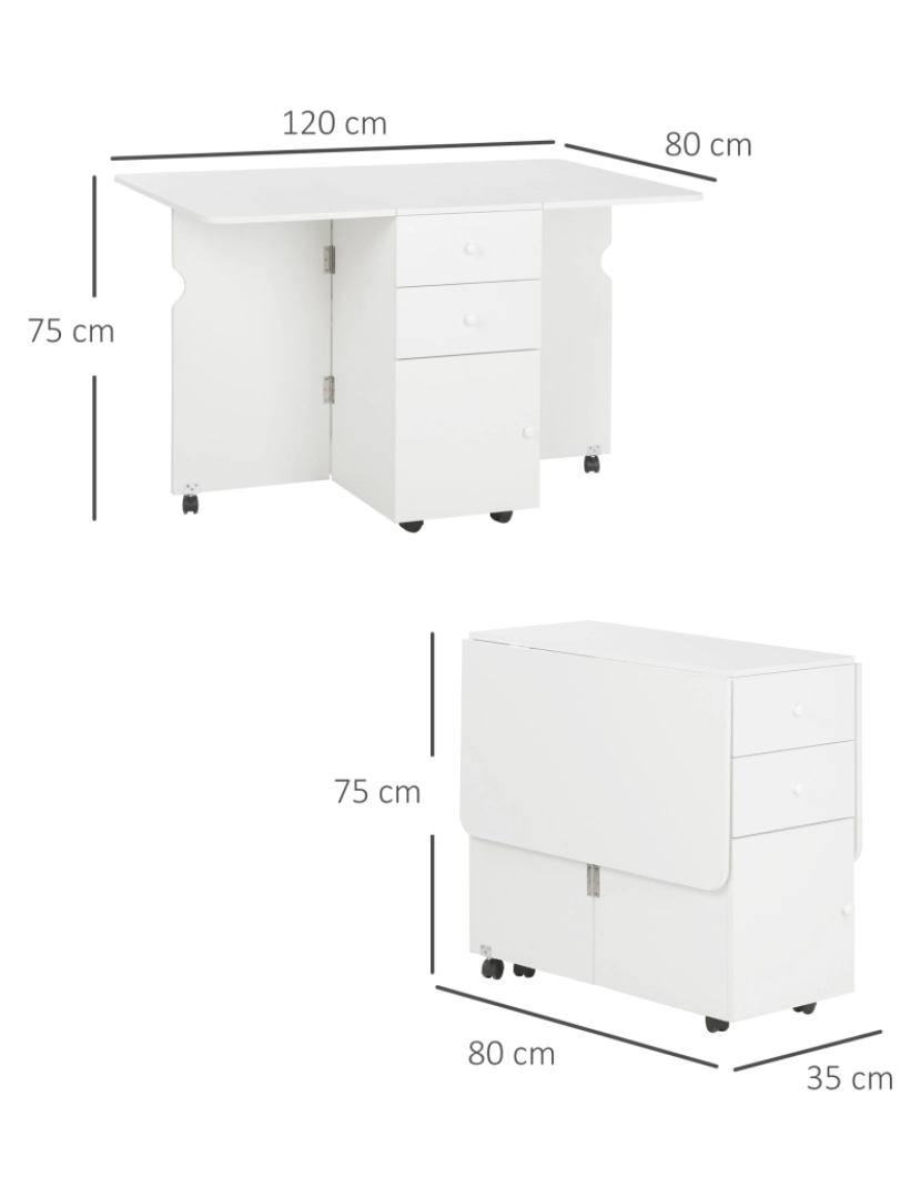 imagem de Mesa de Cozinha Dobrável 120x80x75cm cor branco 835-928V00WT3