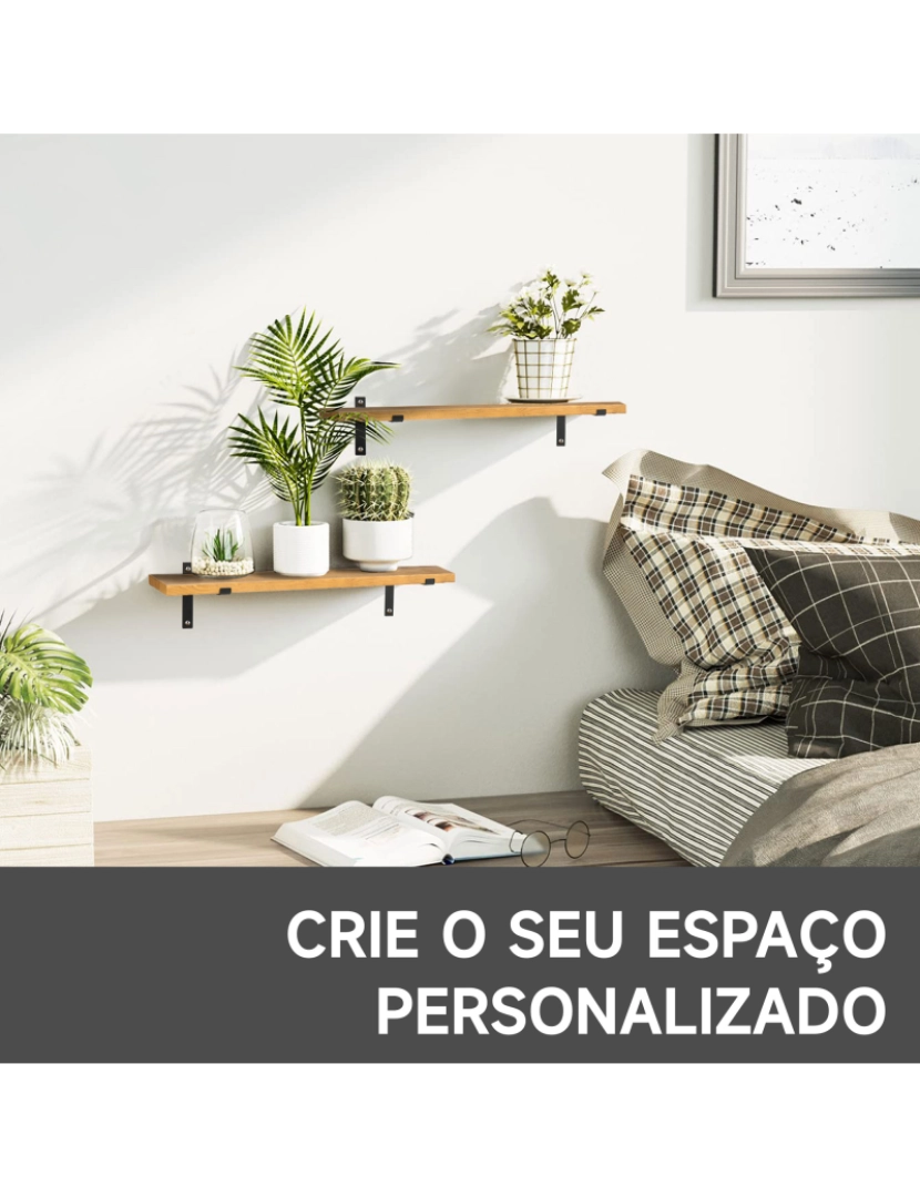 imagem de Prateleiras de Parede 90x15x2,5cm cor madeira e preto 830-693V00BN7