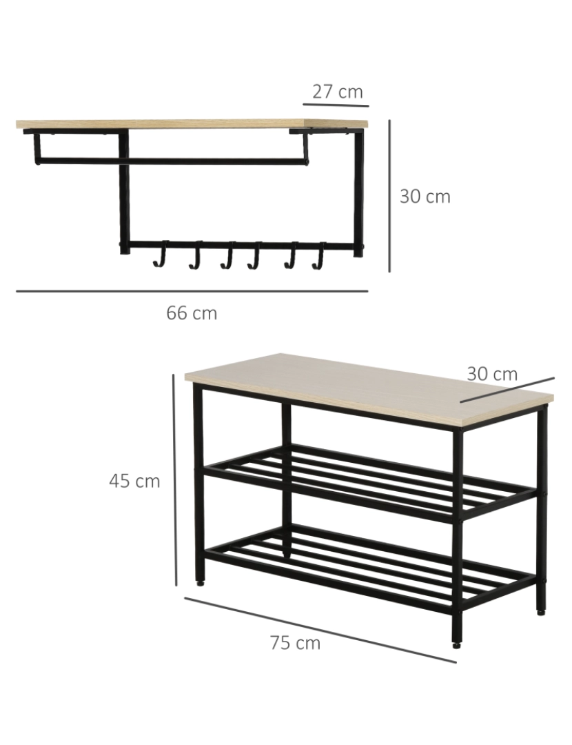 imagem de Móvel Cabide de Entrada 75x30x45cm cor madeira e preto 837-0943