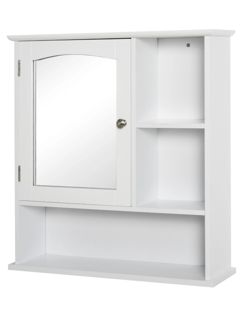 Kleankin - kleankin Gabinete de banheiro com grande espelho de armazenamento com prateleira ajustável interna e prateleiras abertas 60x18x63 cm Branco
