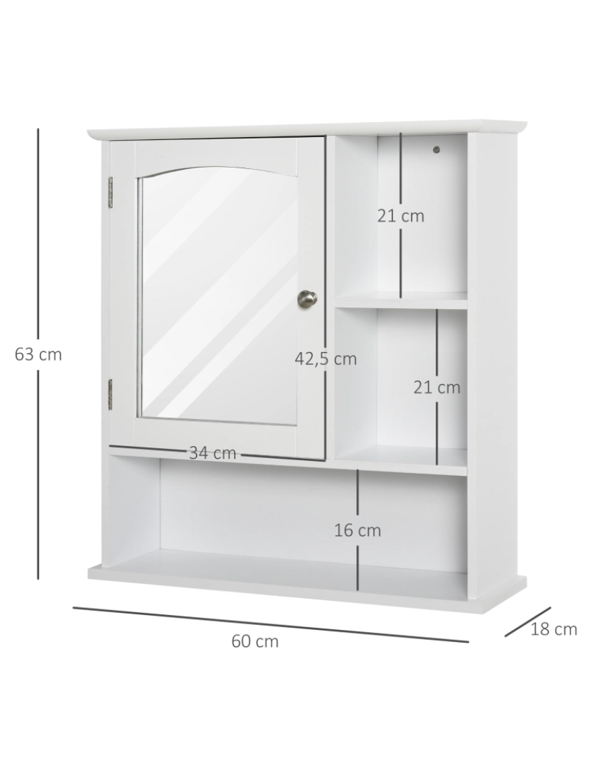 imagem de kleankin Gabinete de banheiro com grande espelho de armazenamento com prateleira ajustável interna e prateleiras abertas 60x18x63 cm Branco3