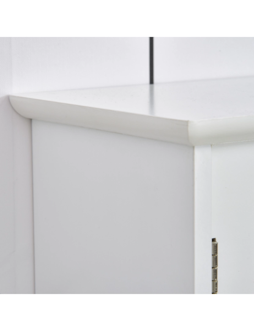 imagem de kleankin Gabinete de banheiro com grande espelho de armazenamento com prateleira ajustável interna e prateleiras abertas 60x18x63 cm Branco7
