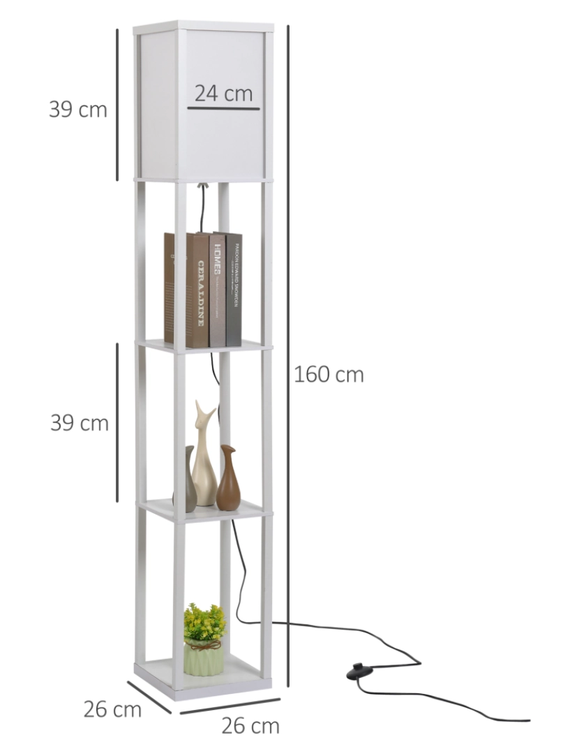 imagem de Candeeiro de Pé com Prateleiras 26x26x160cm cor branco 833-623V90WT3