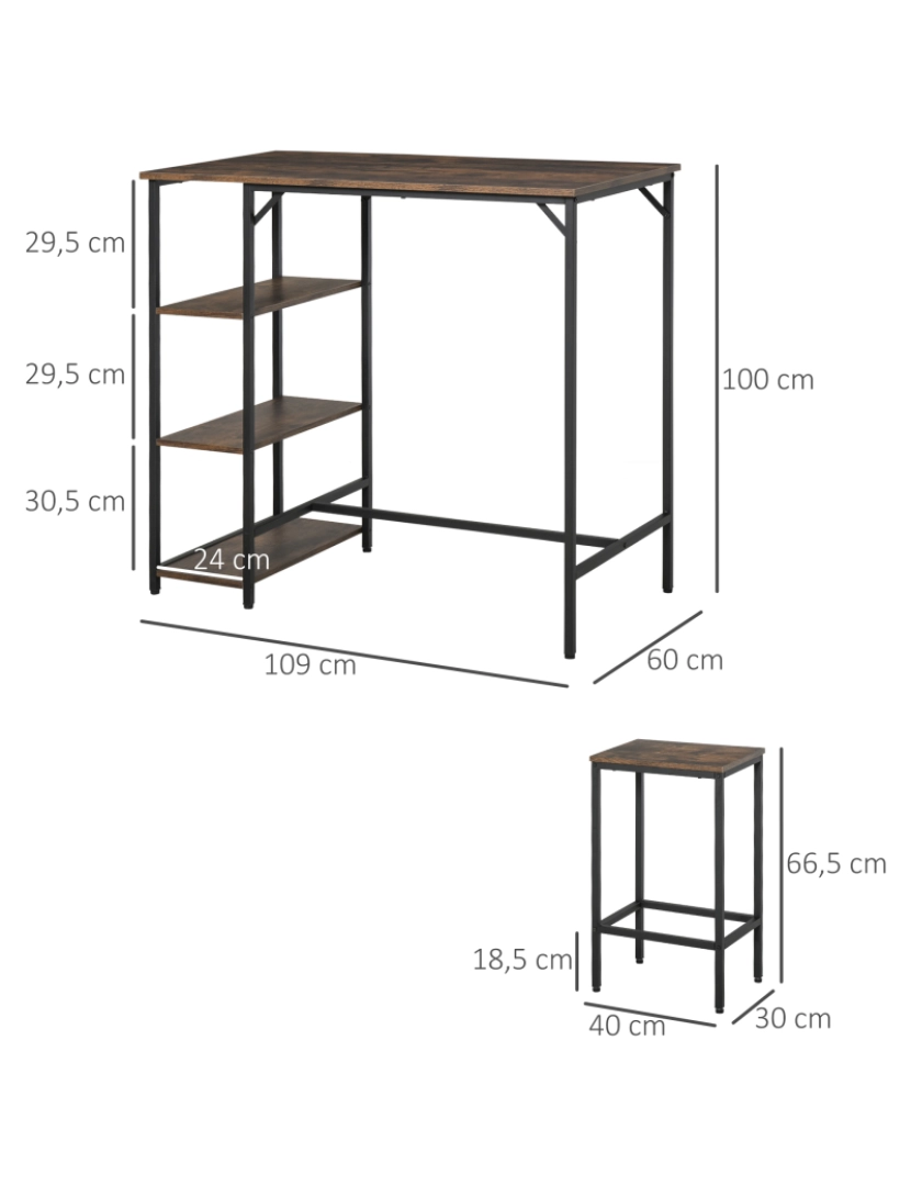 imagem de Conjunto de mesa de bar 109x60x100cm cor castanho rústico 835-338AK3