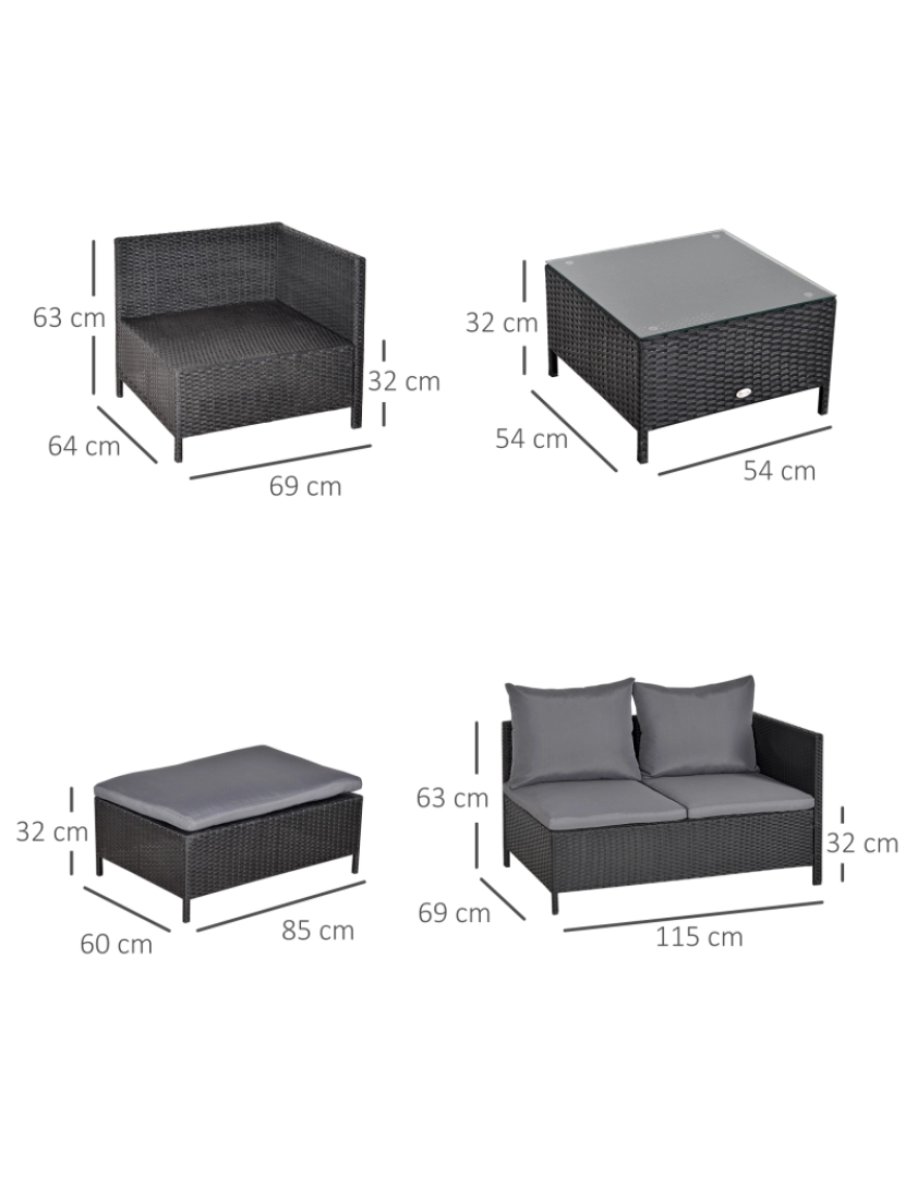 imagem de Conjunto de Móveis de Jardim 115x69x63cm cor preto 860-1383