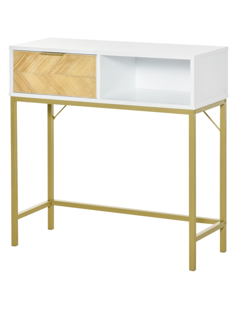 Homcom - Mesa de console 80x30x80,5cm cor branco, madeira natural, dourado 837-154