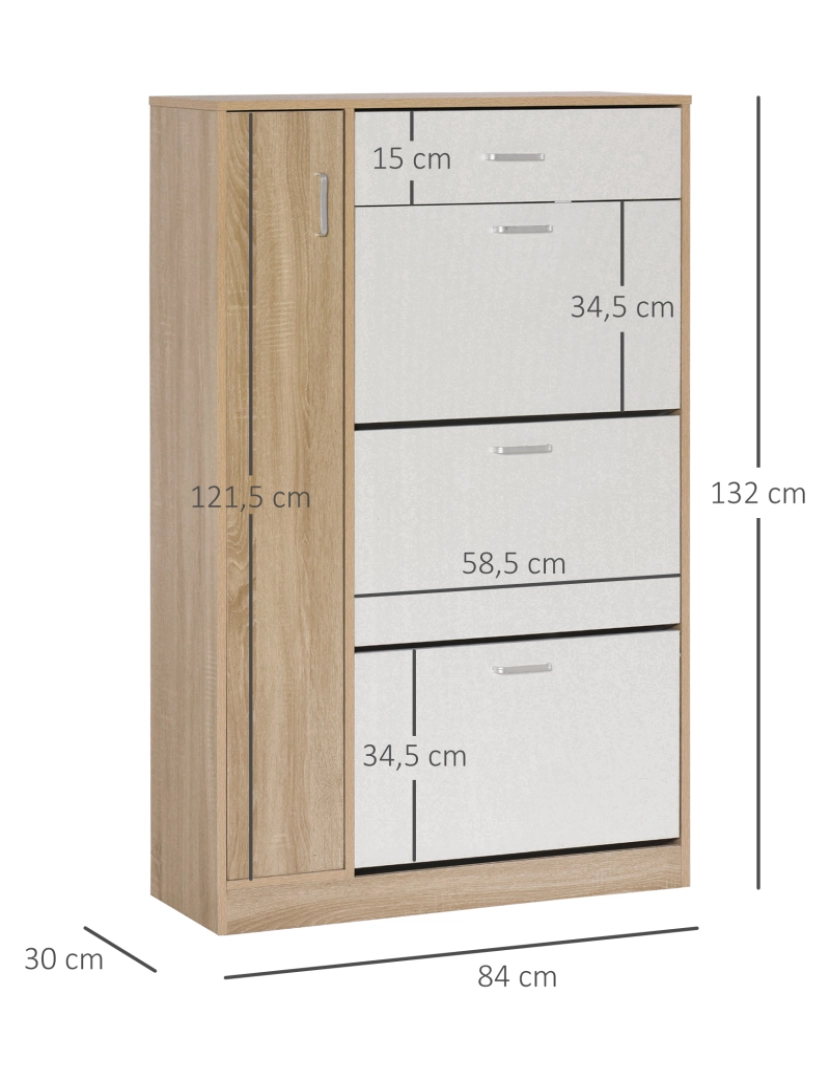imagem de Sapateira de 3 Portas 84x30x132cm cor madeira natural e branco 837-1153