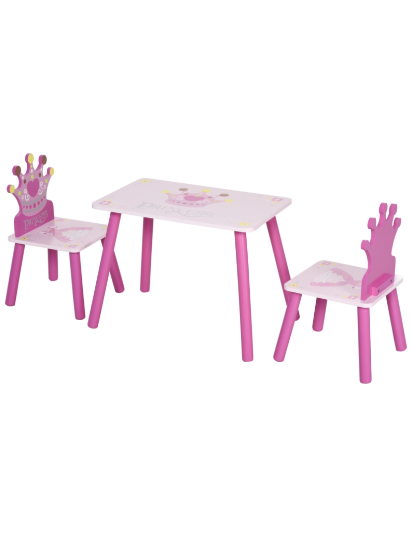 Homcom - HOMCOM Conjunto de Mesa e 2 Cadeiras Infantis de madeira para crianças acima de 2 anos Set de Mesa 55x34x42cm e Cadeiras 28x26x50cm Rosa