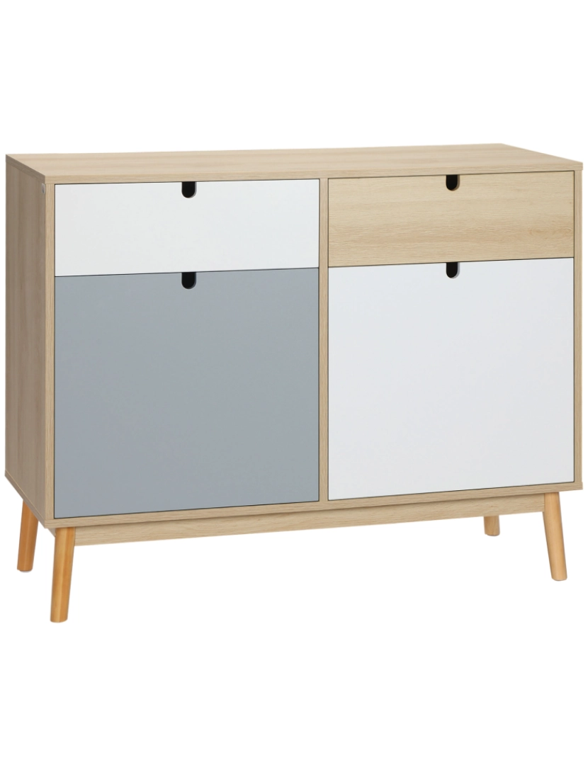 Homcom - Aparador Auxiliar 100x40x79.5cm cor branco cinza e madeira 838-088