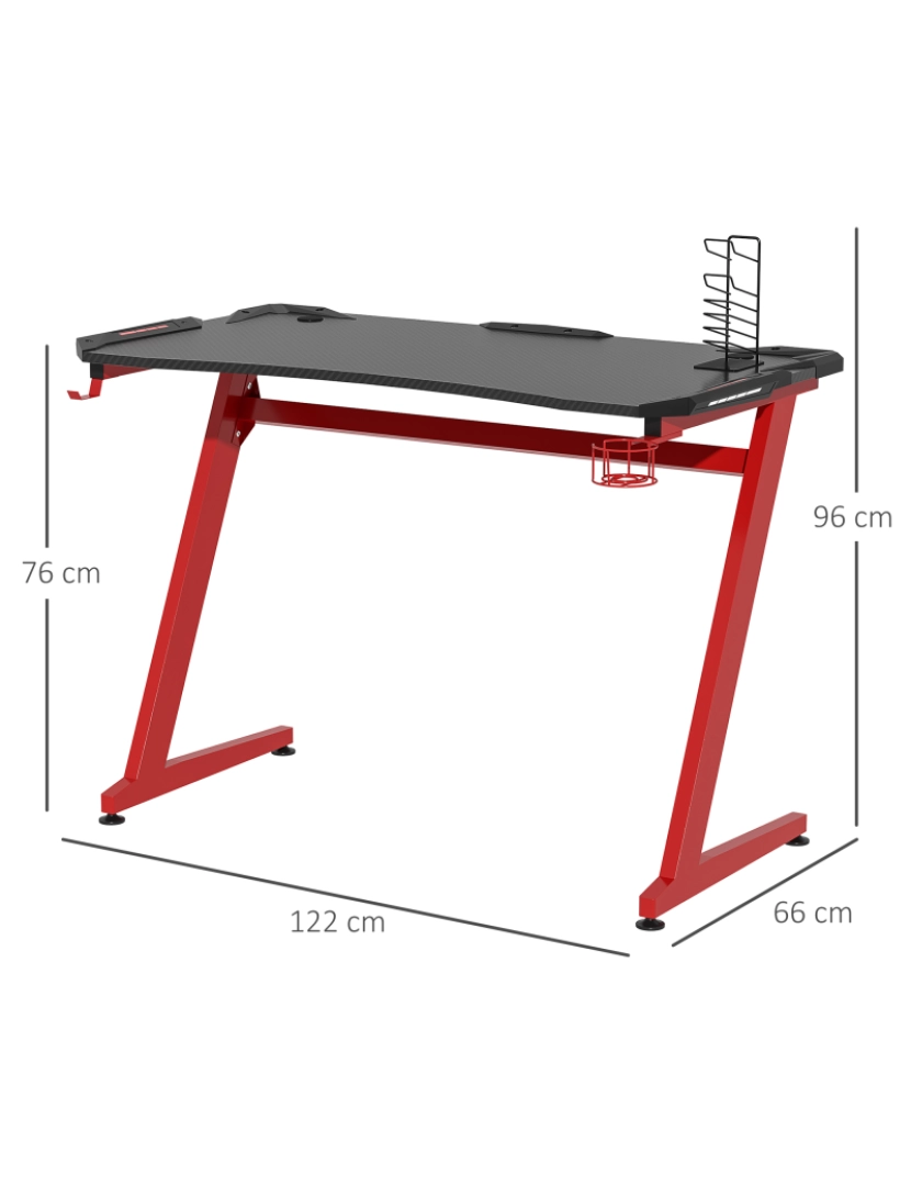 imagem de Mesa de Gaming 120x66x76cm cor preto e vermelho 836-3093