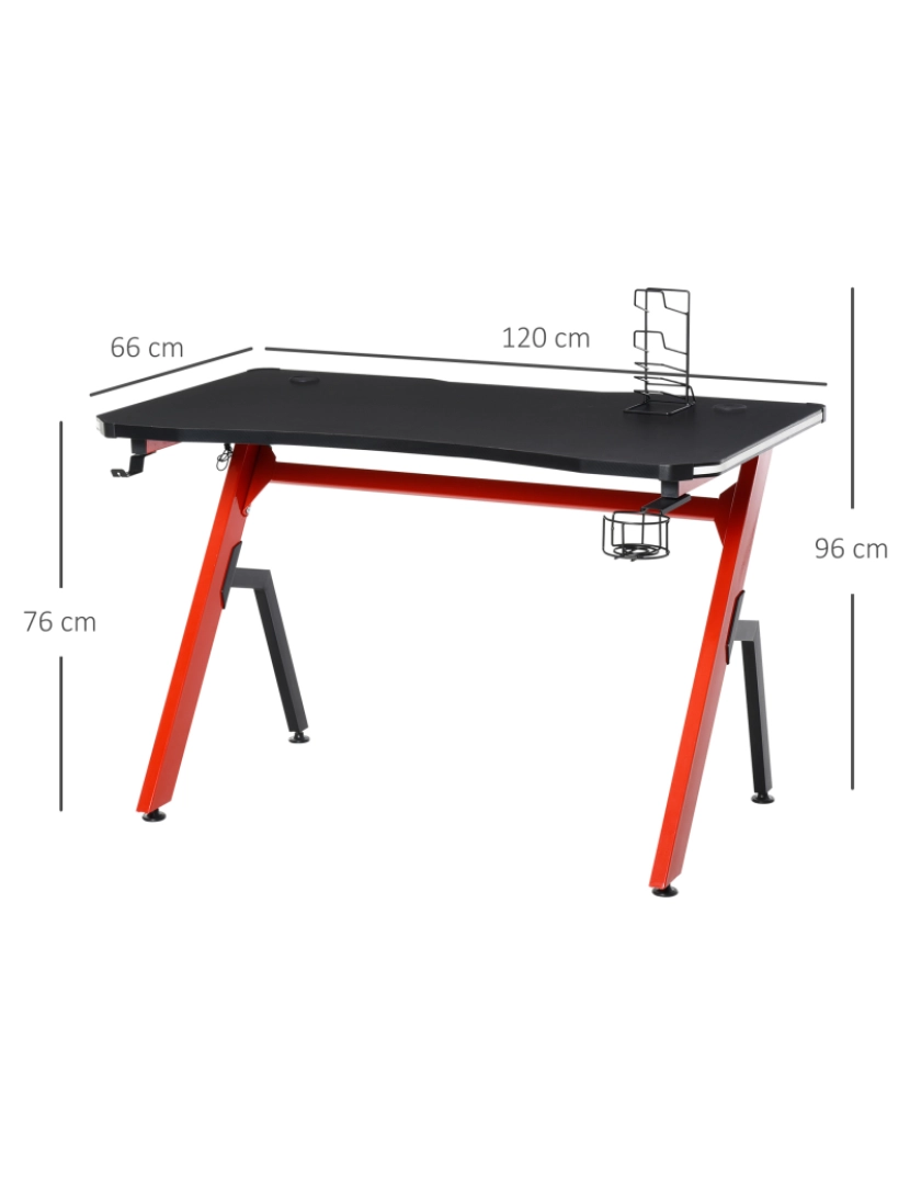 imagem de Mesa de Gaming 120x66x76cm cor preto e vermelho 836-3083