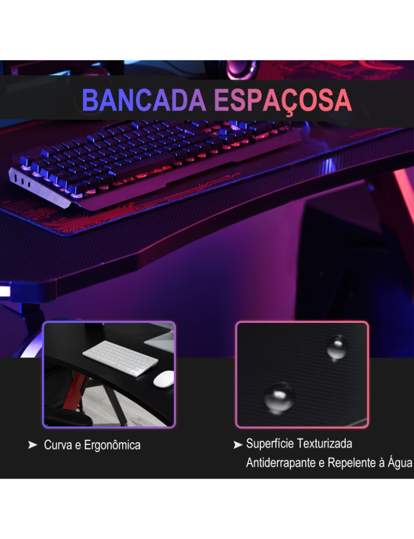 imagem de Mesa de Gaming 120x66x76cm cor preto e vermelho 836-3087