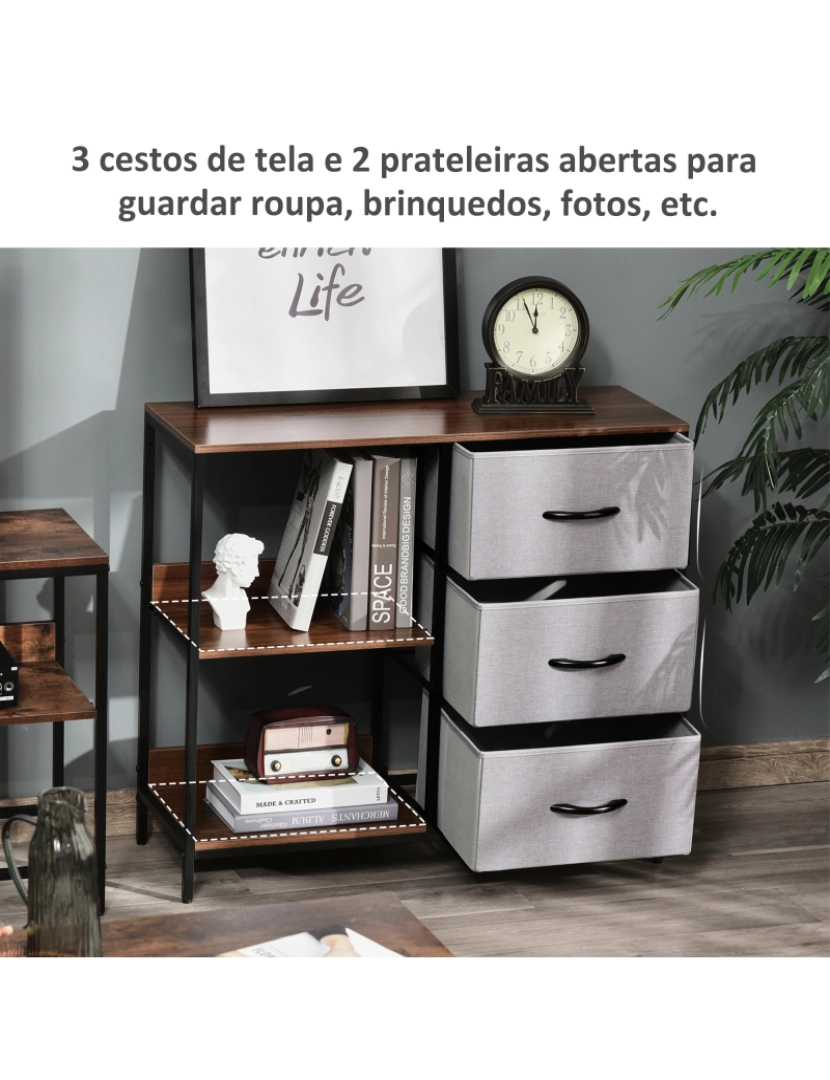 imagem de Cómoda Industrial 80x29x71cm cor nogueira e cinza claro 831-407LG4