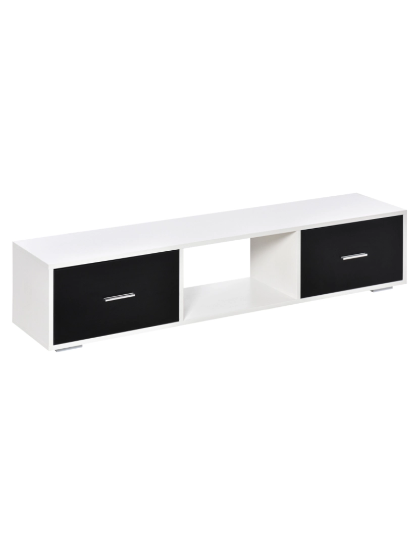 imagem de HOMCOM Móvel de TV para Televisores de até 60” Móvel de Sala de Estar Moderno com 2 Gavetas e Compartimento Aberto 140x30x32cm Branco e Preto1