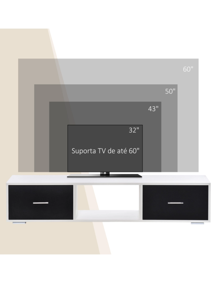 imagem de HOMCOM Móvel de TV para Televisores de até 60” Móvel de Sala de Estar Moderno com 2 Gavetas e Compartimento Aberto 140x30x32cm Branco e Preto6