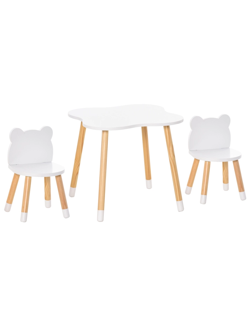 Homcom - Conjunto Infantil de Mesa e 2 Cadeiras 56x56x50cm cor branco e madeira natural 312-043