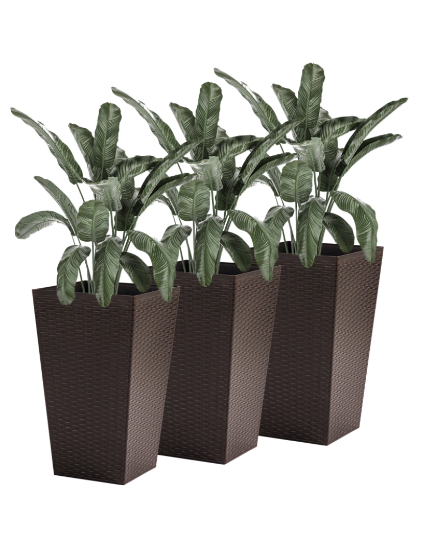 Outsunny - Conjunto de 3 Vasos de Plantas 36.5x36.5x61cm cor marrom 845-719BN