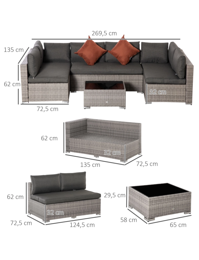 imagem de Conjunto de Móveis de Jardim 135x72.5x62cm cor cinzento 860-2213