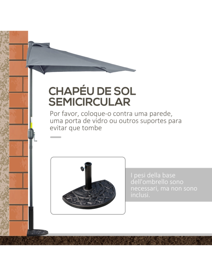 imagem de Chapéu de Sol Semicircular 269x138x236cm cor cinza escuro 84D-007GY5