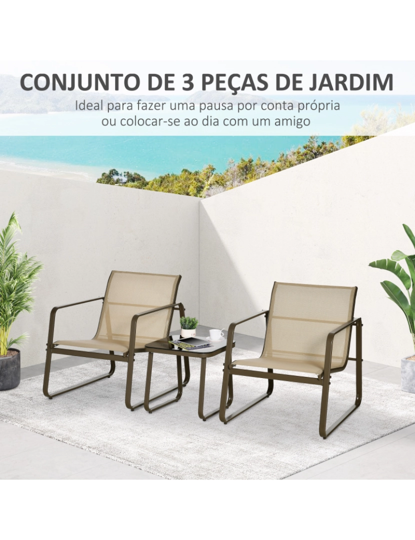 imagem de Conjunto Móveis de Jardim 62x78x75cm cor marrom e bege 84B-933KK4