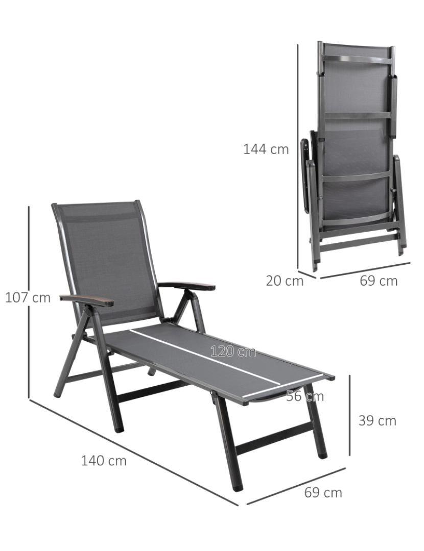 imagem de Espreguiçadeira de Jardim 69x140x107cm cor cinzento 84B-7903