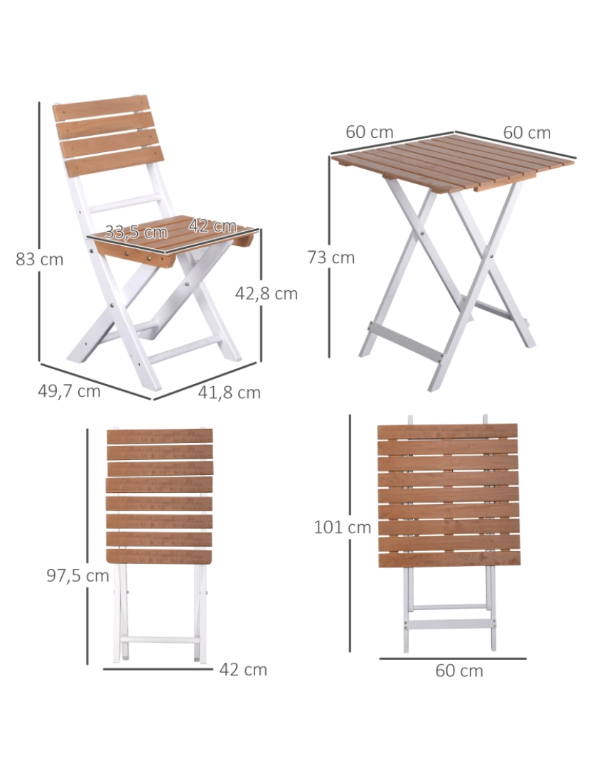 imagem de Conjunto de Móveis de Jardim 41.8x49.7x83cm cor madeira e branco 84B-789ND3