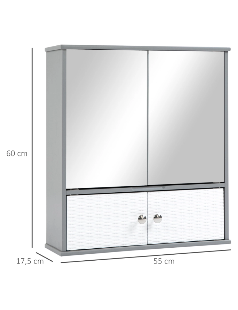 imagem de Armário Casa de Banho com Espelho 55x17.5x60cm cor branco e cinza 834-4013