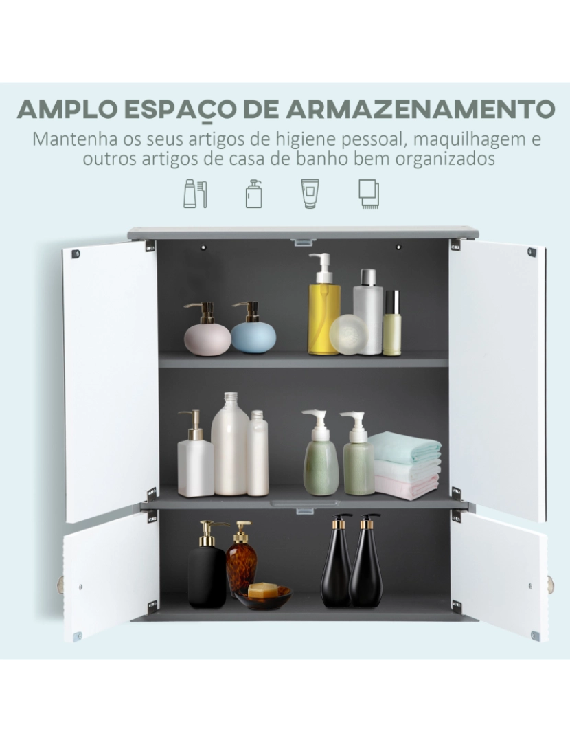 imagem de Armário Casa de Banho com Espelho 55x17.5x60cm cor branco e cinza 834-4015