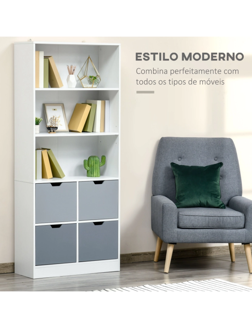 imagem de Estante de Livros 76x30x173cm cor branco e cinza 836-4444