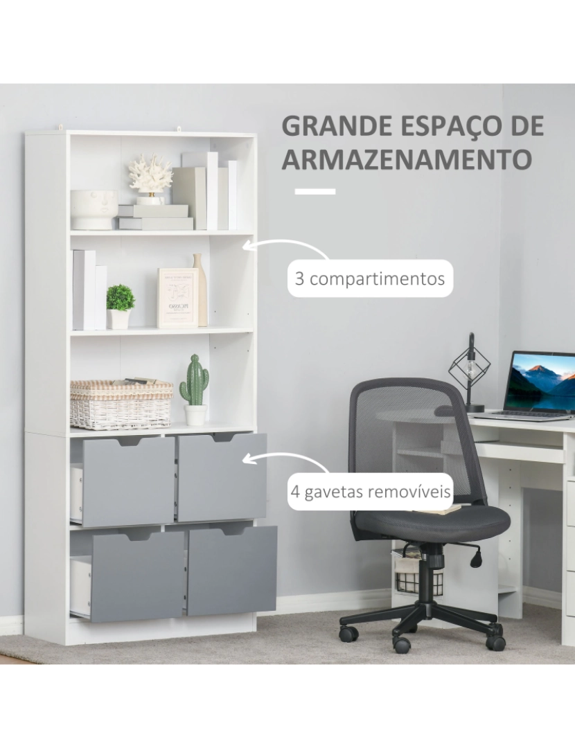 imagem de Estante de Livros 76x30x173cm cor branco e cinza 836-4445