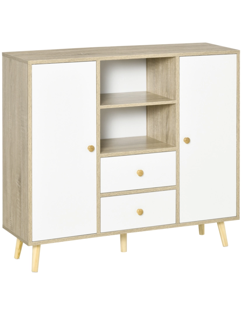 Homcom - Aparador de Sala de Estar 100x30x85cm cor branco e madeira natural 838-184