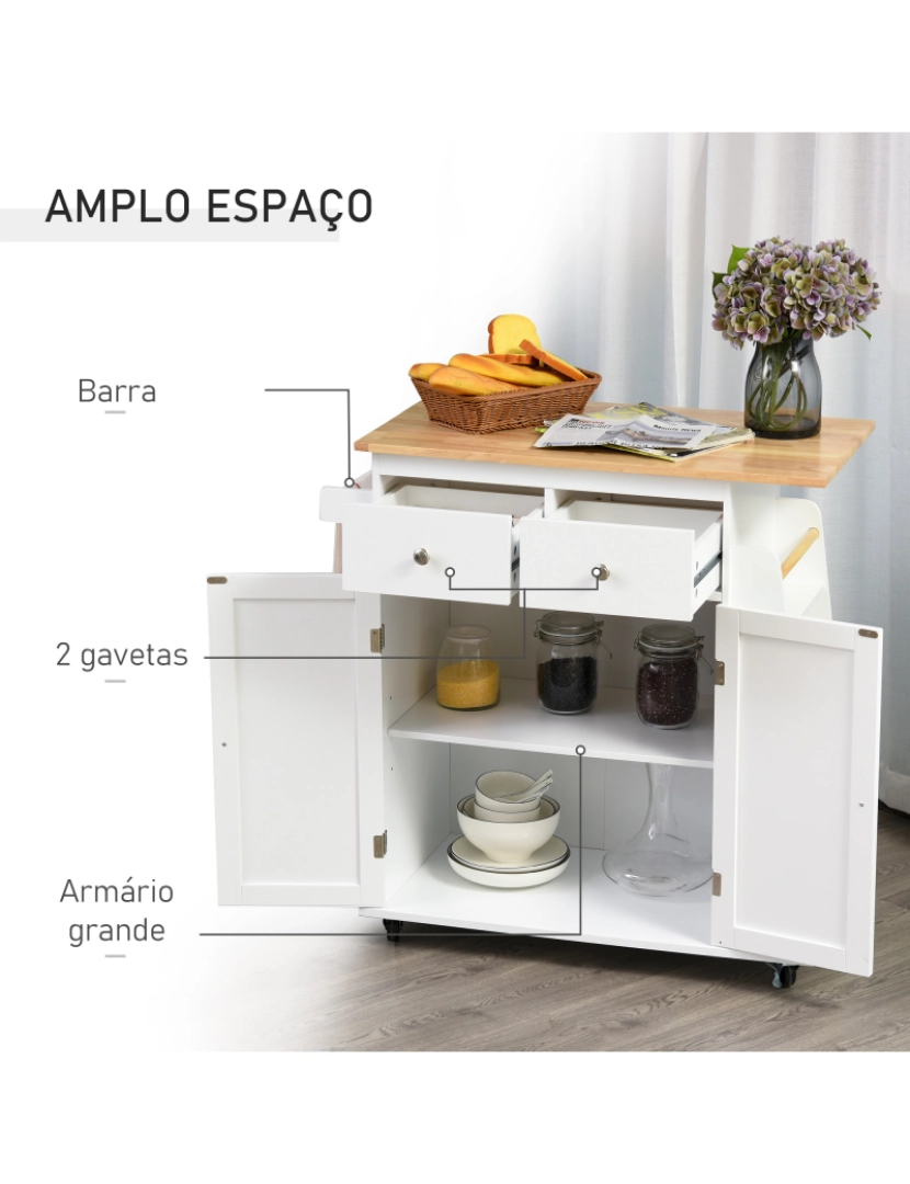 imagem de Carrinho de Cozinha 89x45x89cm cor branco e madeira natural 801-1634