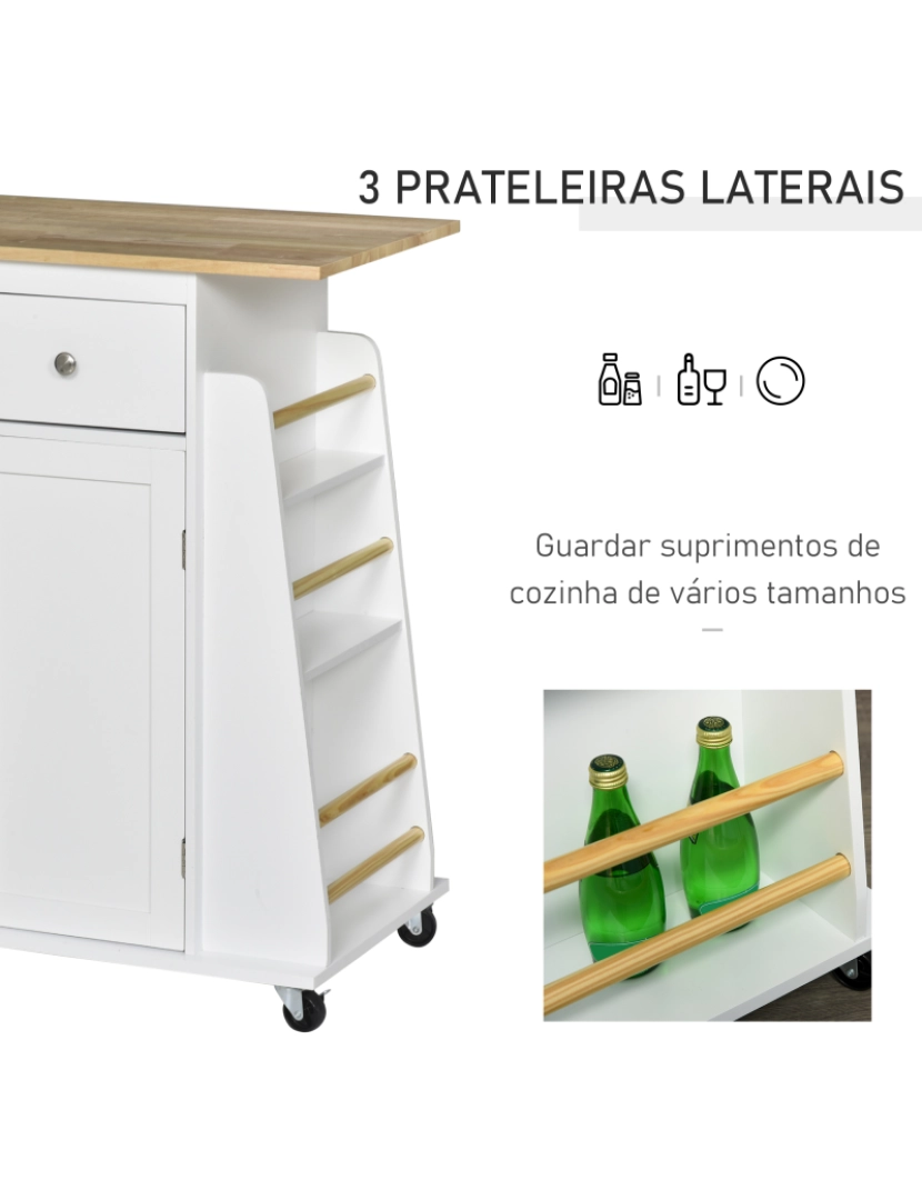 imagem de Carrinho de Cozinha 89x45x89cm cor branco e madeira natural 801-1638