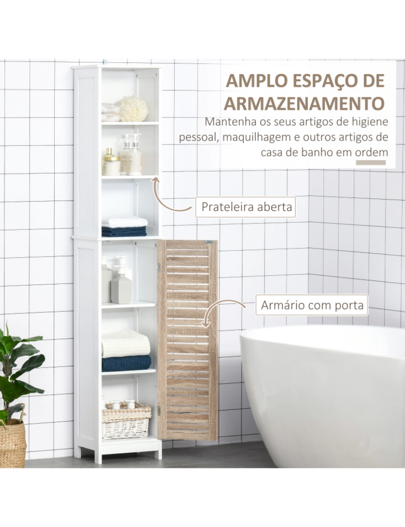 imagem de Armário Alto de Casa de Banho 34x30x172cm cor branco e madeira natural 834-3494