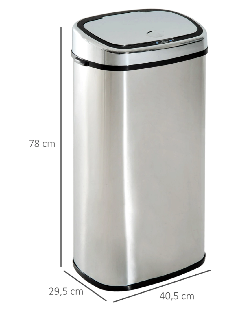 imagem de HOMCOM Balde de Lixo Inteligente de Aço Inoxidável 68L com Sensor Infravermelho de Abertura Automática e Contato Manual para Cozinha Dormitório Casa de banho 40,5x29,578cm Prata3