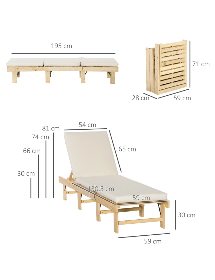 imagem de Espreguiçadeira Dobrável 195x59x30cm cor madeira natural e creme 84B-845ND3