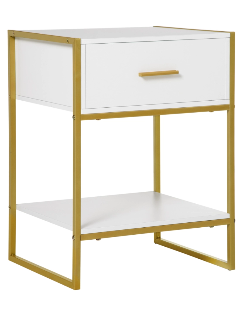 Homcom - Mesa de Cabeceira 45x40x60cm cor branco e dorado 831-535