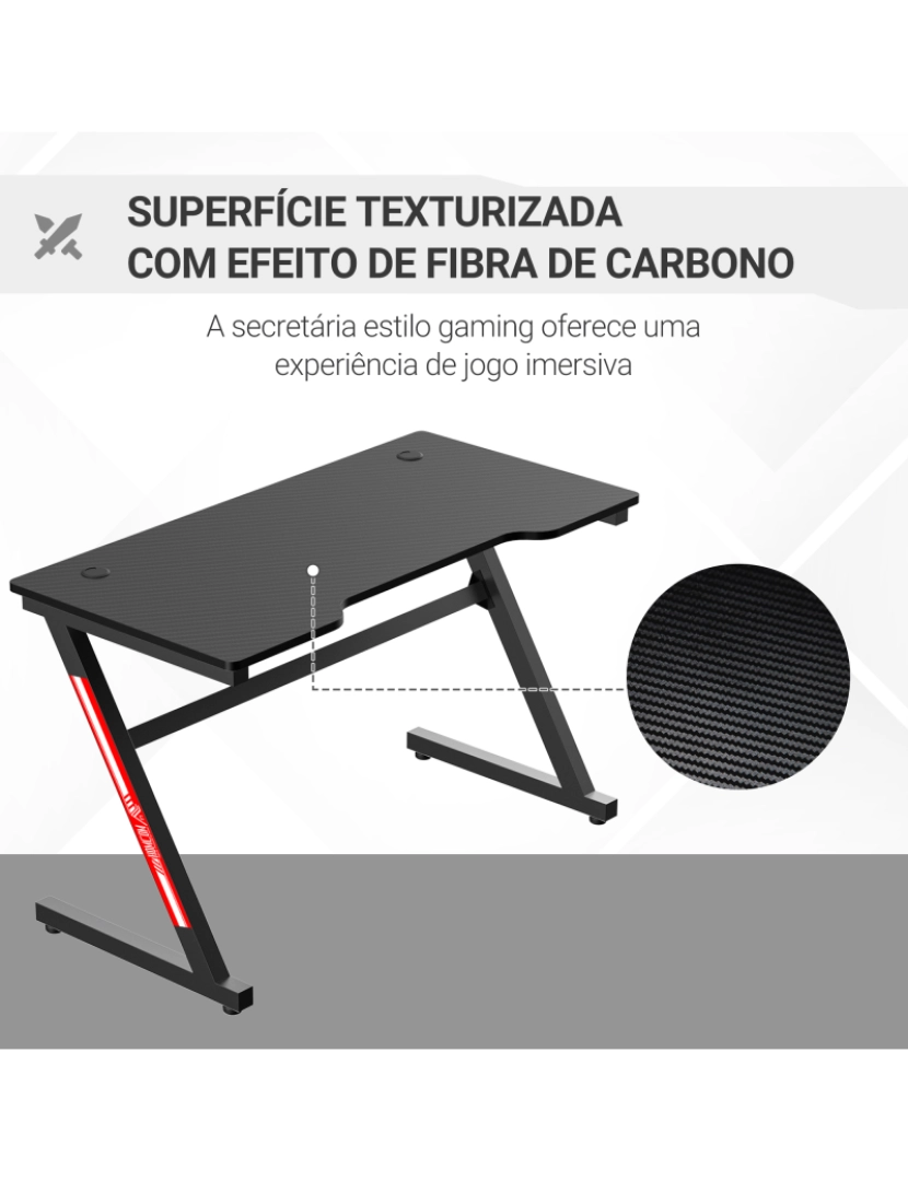 imagem de Secretária Gaming 120x60x73cm cor preto 836-446BK4