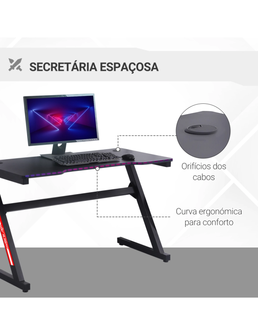 imagem de Secretária Gaming 120x60x73cm cor preto 836-446BK6