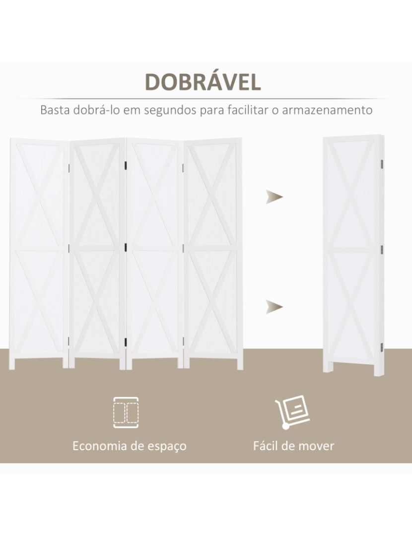 imagem de Biombo de 4 Paineis Dobrável 182x1.8x170cm cor branco 830-347WT4