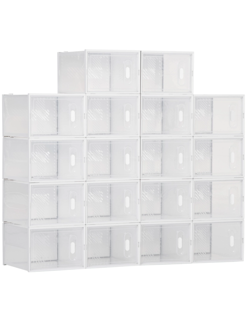 imagem de HOMCOM Armário Modular de Plástico Sapateira Modular com 18 Cubos Portas Magnéticas Organizador de Sapatos para Entrada Corredor Dormitório 28x36x21cm Transparente1