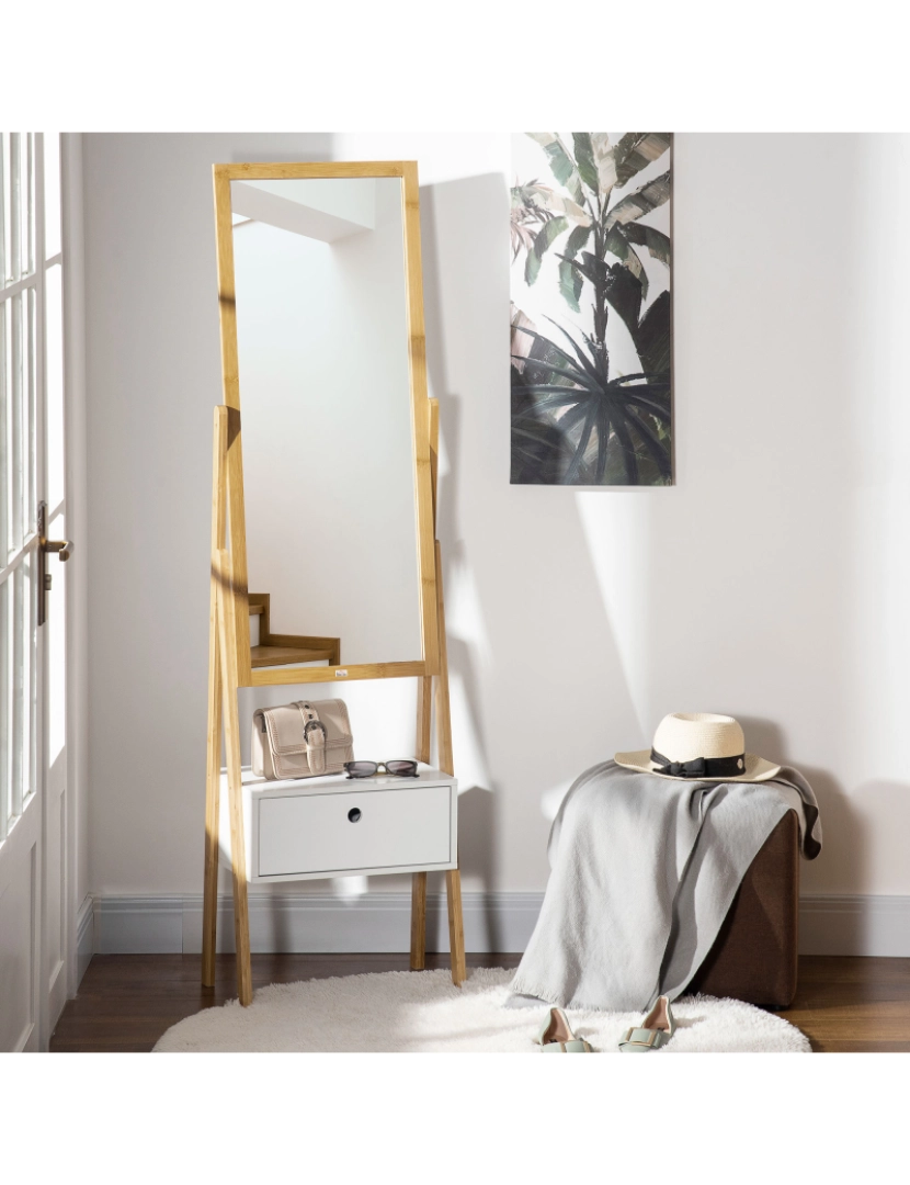 imagem grande de Espelho de Pé 45x30x160cm cor branco e madeira 831-5042