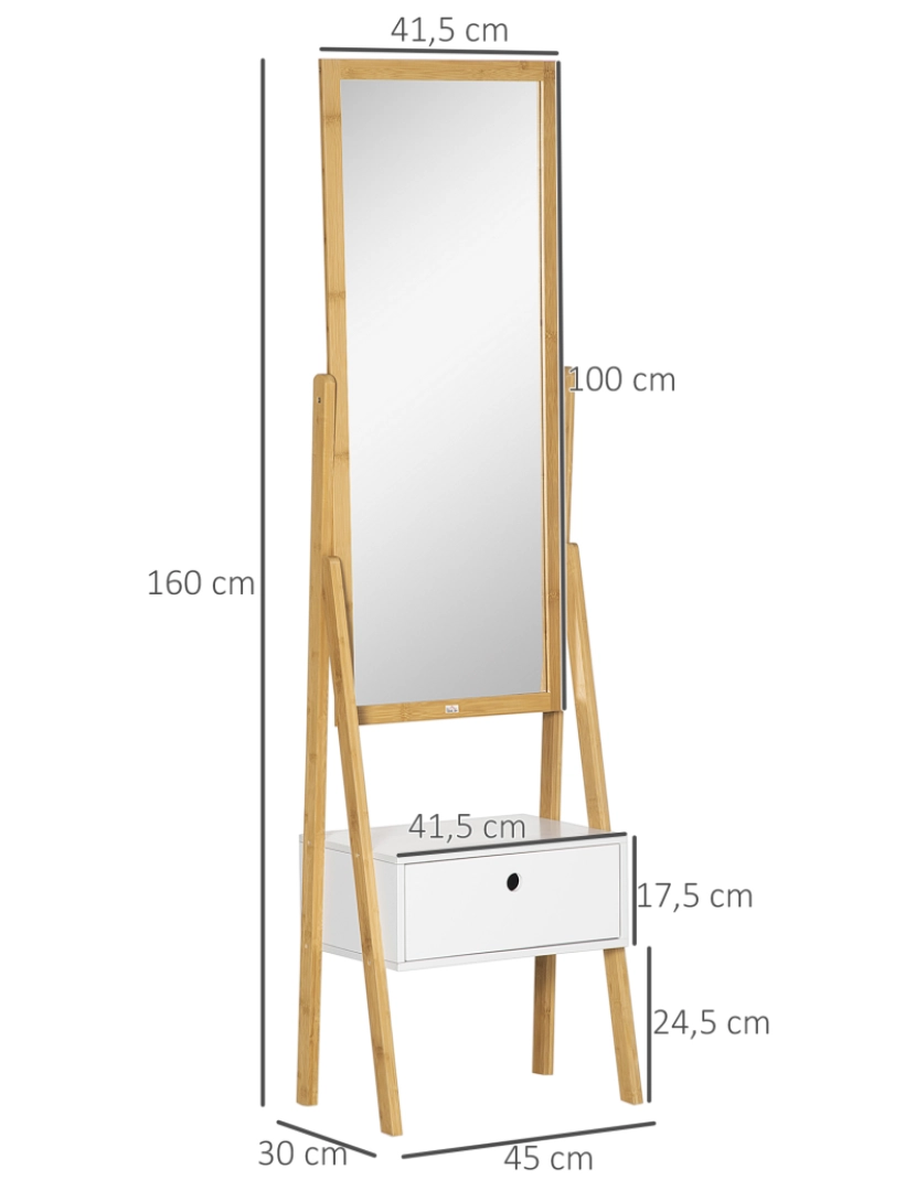 imagem de Espelho de Pé 45x30x160cm cor branco e madeira 831-5043