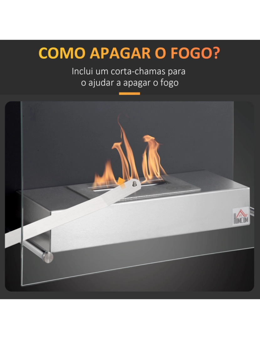 imagem de HOMCOM Lareira de Bioetanol de Parede 60x22x40cm Capacidade de 1,5 Combustão de 3 Horas Estufa de Bioetanol de Aço Inoxidável para Sala de Dormitório Preto5
