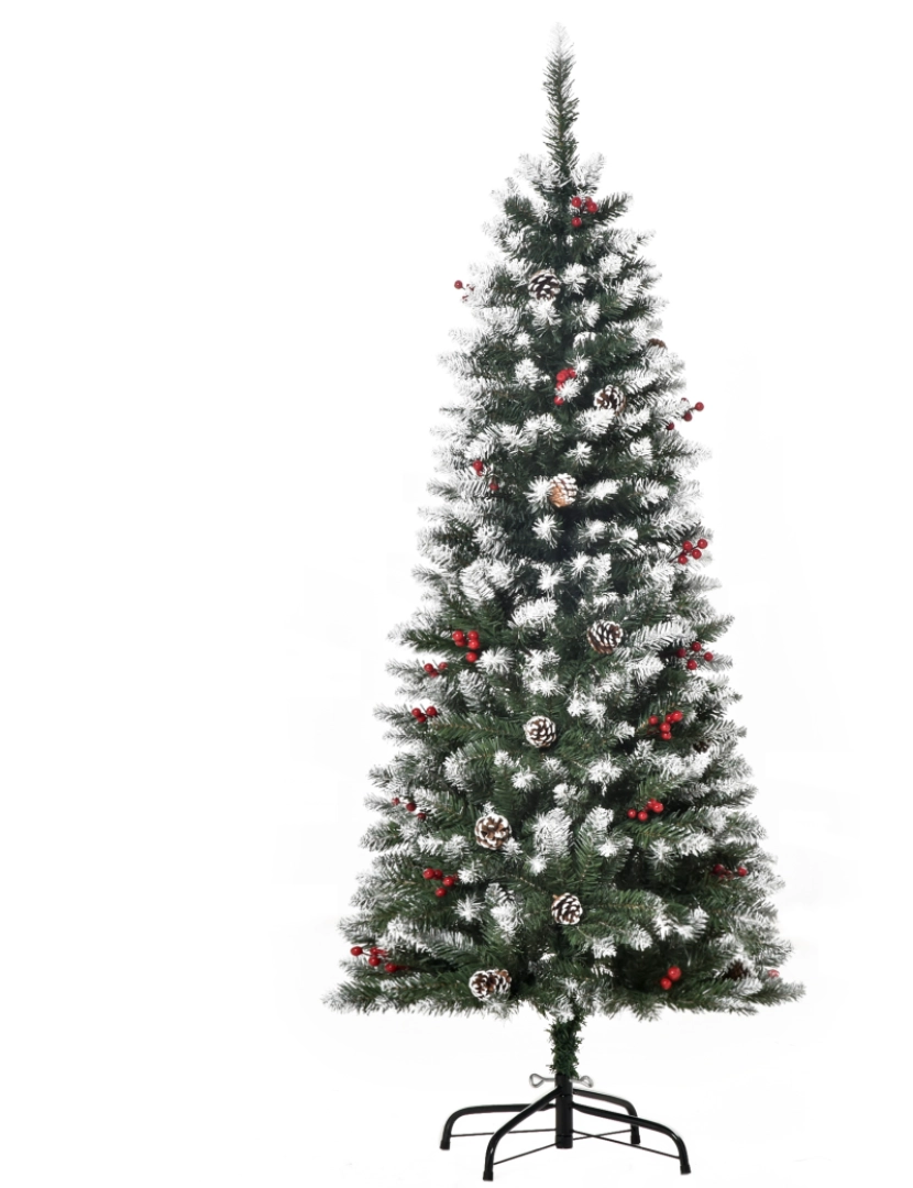 imagem grande de HOMCOM Árvore de Natal Artificial 150cm Ignífugo com 408 Ramos 28 Bagas 24 Pinhas Folhas de PVC e Suporte Metálico Decoração de Natal para Interiores Verde1
