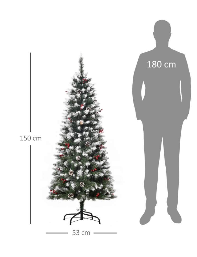 imagem grande de HOMCOM Árvore de Natal Artificial 150cm Ignífugo com 408 Ramos 28 Bagas 24 Pinhas Folhas de PVC e Suporte Metálico Decoração de Natal para Interiores Verde3