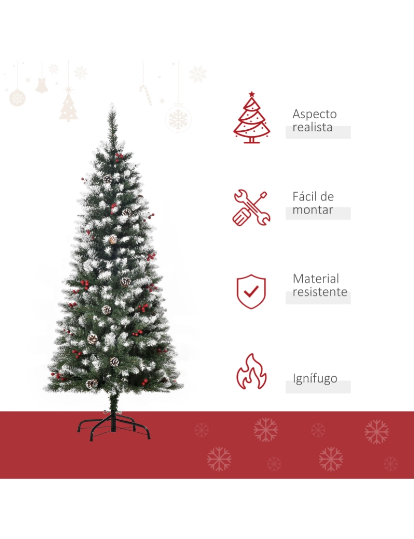 imagem de HOMCOM Árvore de Natal Artificial 150cm Ignífugo com 408 Ramos 28 Bagas 24 Pinhas Folhas de PVC e Suporte Metálico Decoração de Natal para Interiores Verde4