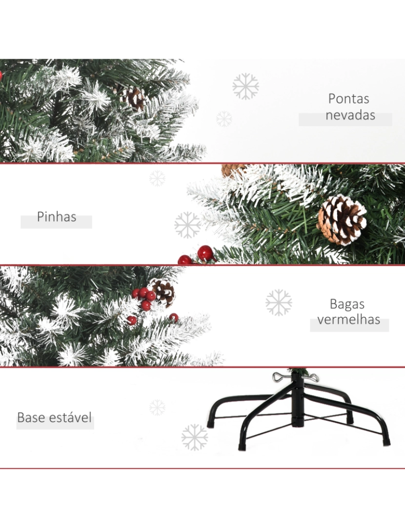 imagem de HOMCOM Árvore de Natal Artificial 150cm Ignífugo com 408 Ramos 28 Bagas 24 Pinhas Folhas de PVC e Suporte Metálico Decoração de Natal para Interiores Verde7