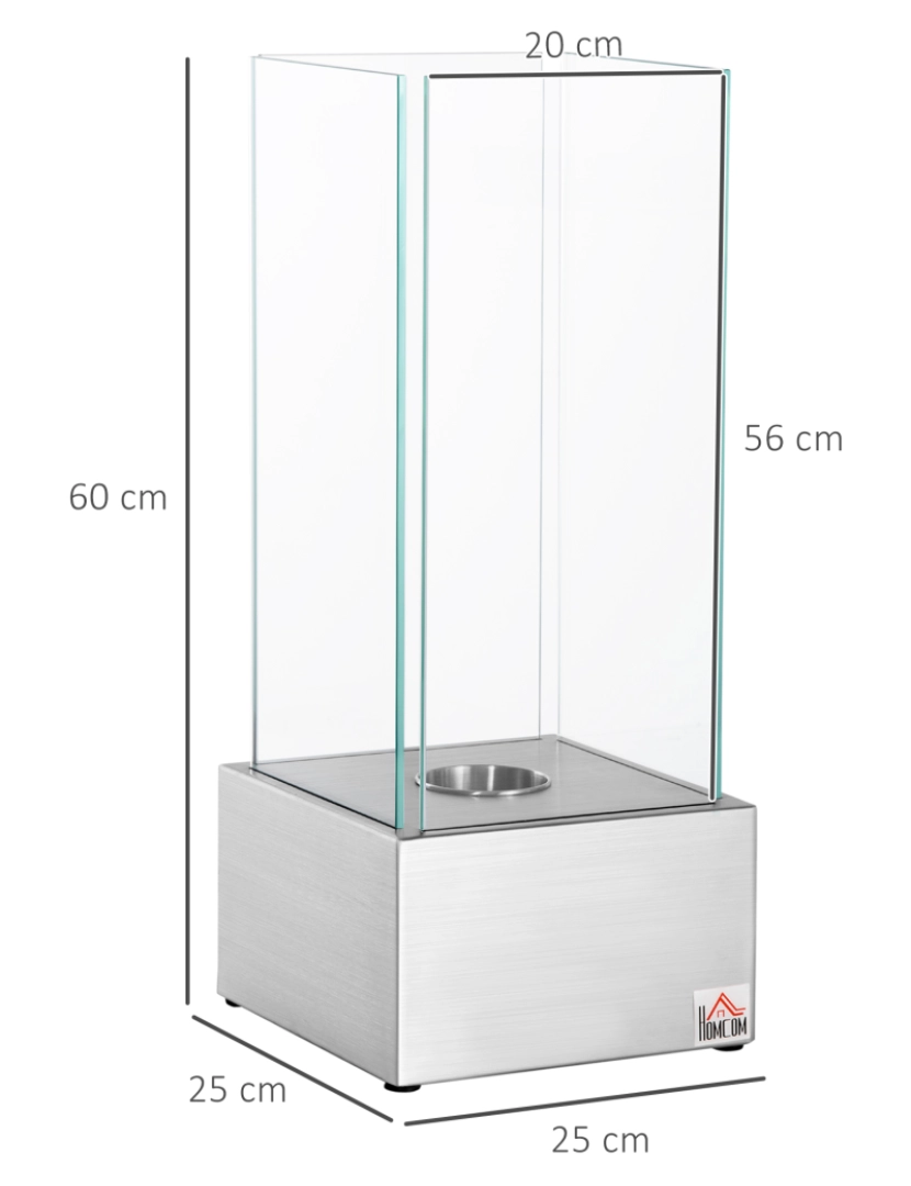 imagem de HOMCOM Lareira de Bioetanol de Pé 25x25x60cm Capacidade de 0,4L Combustão de 2 Horas Estufa de Bioetanol de Aço Inoxidável para Interior e Exterior Prata3